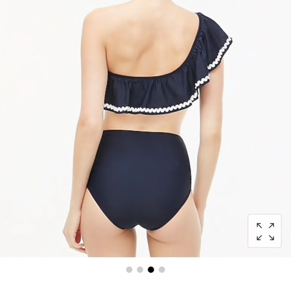 J Crew ruffle Rickrack‎ one-shoulder bikini top Navy Blue and White AK510
